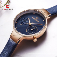 Women Fashion Blue Quartz Watch Lady Leather NAVIFORCE 5001 Watchband High Quality Casual Waterproof Wristwatches Gift for Wife